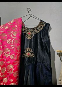 Long Gown Dress With Banarasi Dupatta