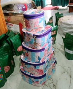 Floral Stacking Cosmetic Case Set Of 5