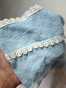 Cute Blue &amp; White Puff Sleeve Top