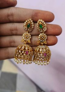 AD Gold Jhumka Earrings