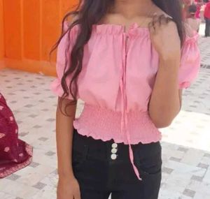 Off-Shoulder Pink Ruffle Top