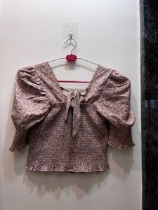 Floral Puff Sleeve Crop Top