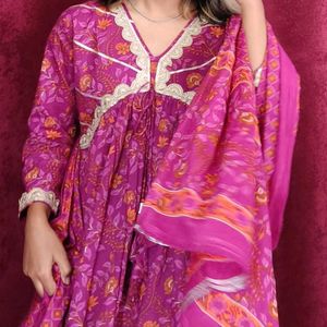 Floral Printed Kurta With Sharara and Dupatta
