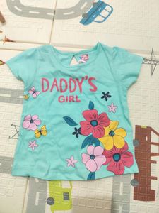 Blue Crew Neck Baby Girl Tshirt