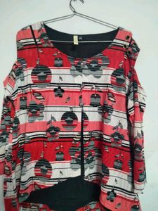 Stylish Red &amp; White Cold Shoulder Top