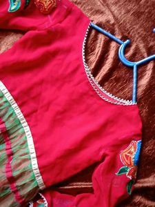 Girls Red Embroidered Dress