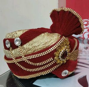Elegant Maroon &amp; Gold Wedding Turban