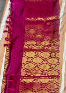 Orange kanchi Pattu Saree With Pink Pallu