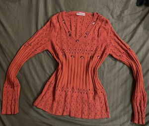 Y2K Coral Knit Top with Embellishments