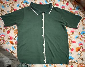 Green Knit Cardigan Top