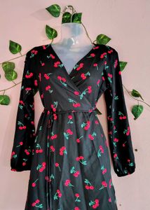 Cherry Print Wrap Dress