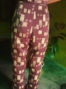 Vintage Patterned High-Waisted Pants