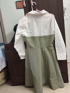 Green &amp; White Shirt Dress