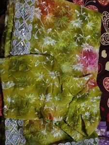 Embroidered Green Saree