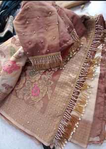 Hand Work Golden Saree