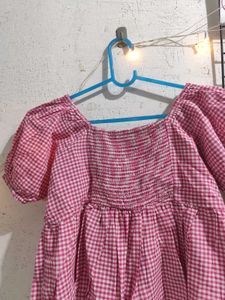 Pink Gingham Puff Sleeve Top