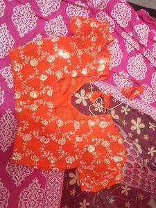 Orange Sequin Embellished Lahenga