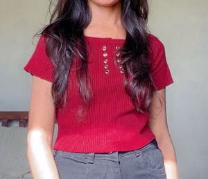 Maroon Ribbed Crop Top