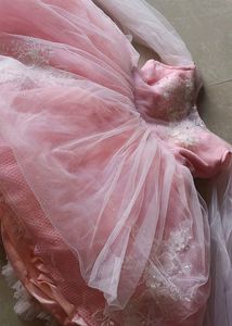 Fancy Peach Ruffle Peplum Gown