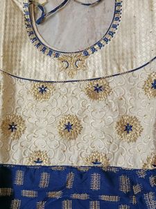 Golden And Blue Anarkali Churidar Set
