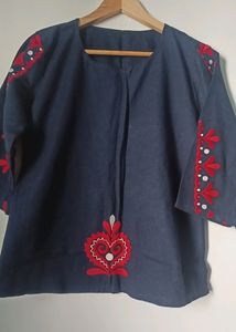 Embroidered Navy Blouse Top