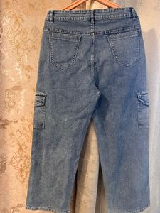 Trendy Wide Leg Cargo Jeans, Waist- 30