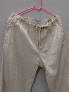Zara Cream Cotton Pant For Men