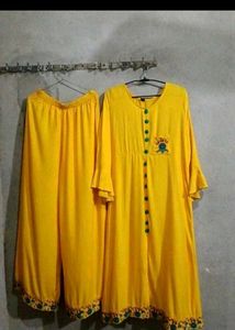 🔸 &#34;Embroidered Slit Gown Kurti with Palazzo Set&#34;