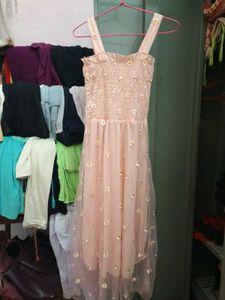 Woman's Floral Design Dress With Mesh
