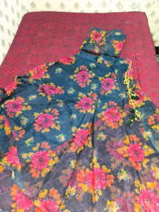 Floral Print Saree with Embroidered Blouse