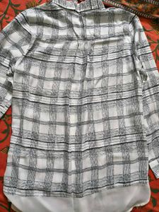 Checked White Longline Shirt
