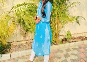 Blue Chikankari Kurti With Lining