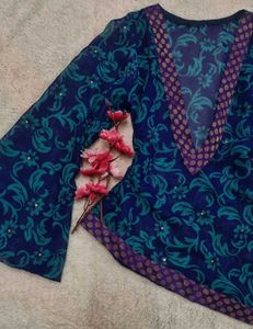 Y2k Floral Print Asymmetrical Sheer Kurti Top