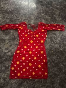Elegant Red Bandhani Kurti