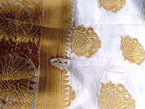 Half White Gold Pure Dola Silk Saree