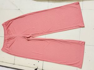 Pink Ribbed Knit Palazzo Pants