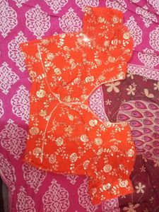 Orange Sequin Embellished Lahenga