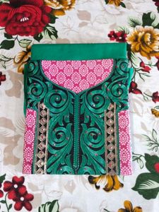 Green & Pink Embroidered Dress Material🎀