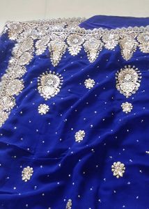 Royal Blue mirror work saree with blouse