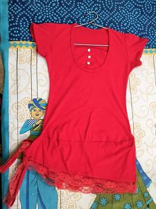 Red Top With Tie Up At Waist