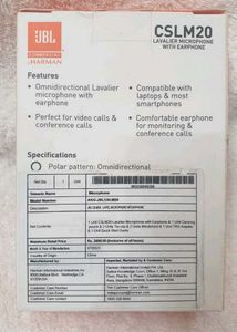 Jbl Harman Cslm20 Lavalier Microphone With Earpho