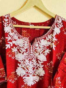Red Embroidered Kurta