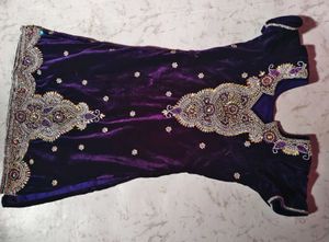 Heavy Work Purple Velvet Embellished Kurti