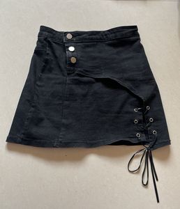 Black Denim Mini Skirt