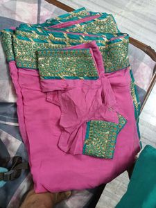 Pink &amp; Green Gotta Patti Saree