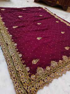 Maroon & Gold Embellished Saree 🔥