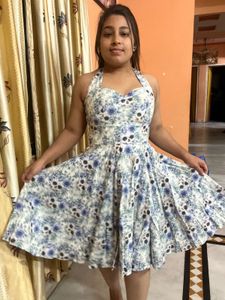 Pintrest korean Floral Fit & Flare Dress with pock
