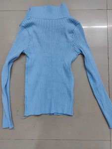 Blue Knit Long Sleeve Top
