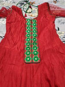 Red &amp; Green Anarkali Dress