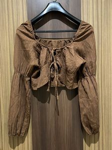 Brown Tie-Front Crop Top